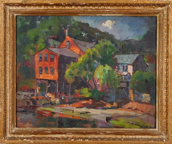 Appraisal: House along the bank oil on board x SLR Artist