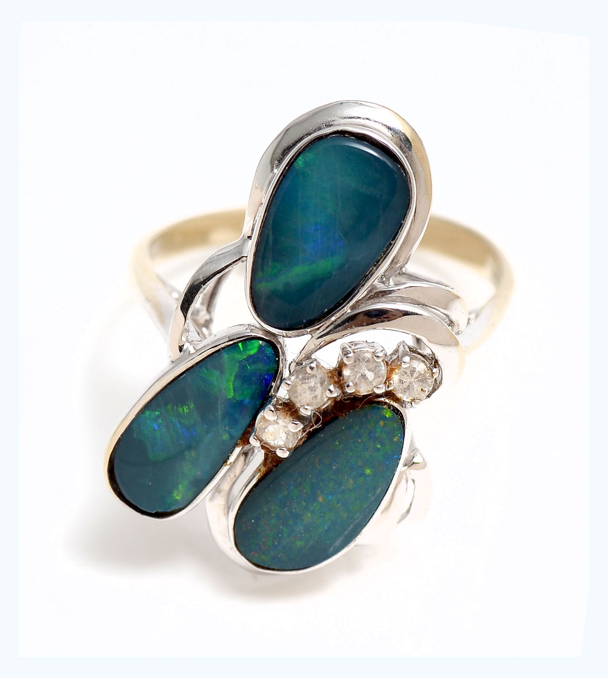 Appraisal: K OPAL RING K white gold ring contains opal triplets