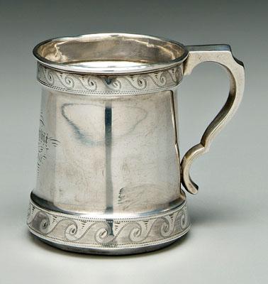 Appraisal: Philadelphia coin silver mug tapering sides C-scroll handle wave decoration