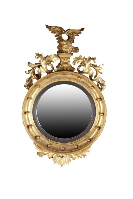 Appraisal: REGENCY GILTWOOD AND GESSO CONVEX MIRROR CIRCA the circular plate