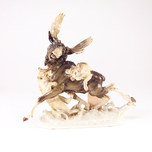 Appraisal: Two Heutschen Reuther figures one of moose and wolves the