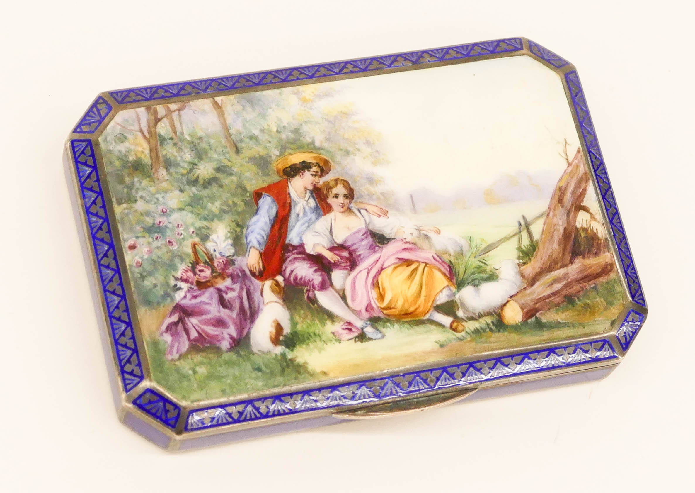 Appraisal: Fine Austrian Silver Guilloche Courting Box ''x '' Polychrome enameled