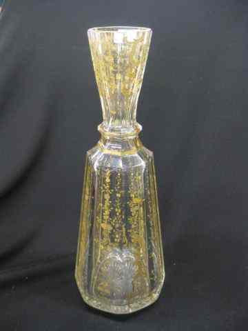 Appraisal: Moser Glass Vase enameled gold floral '' tall panel cut