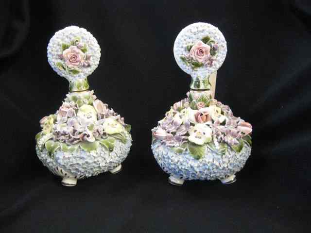 Appraisal: Pair of Hobe Dresden Pottery Dresser Bottles elaborate applied florals