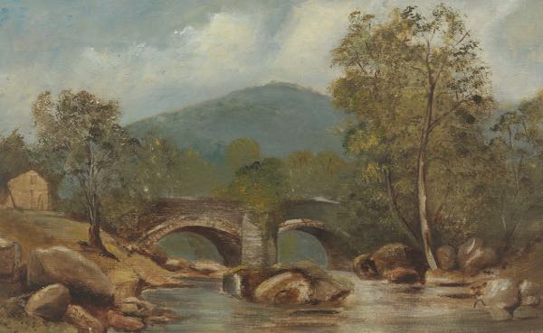 Appraisal: ENGLISH SCHOOL LATE TH CENTURY x Landscape with bridge Oil