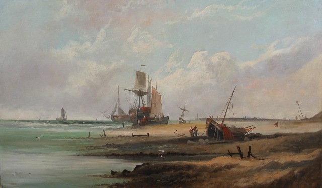 Appraisal: Attributed to H Edward Davies - Ships oil on canvas