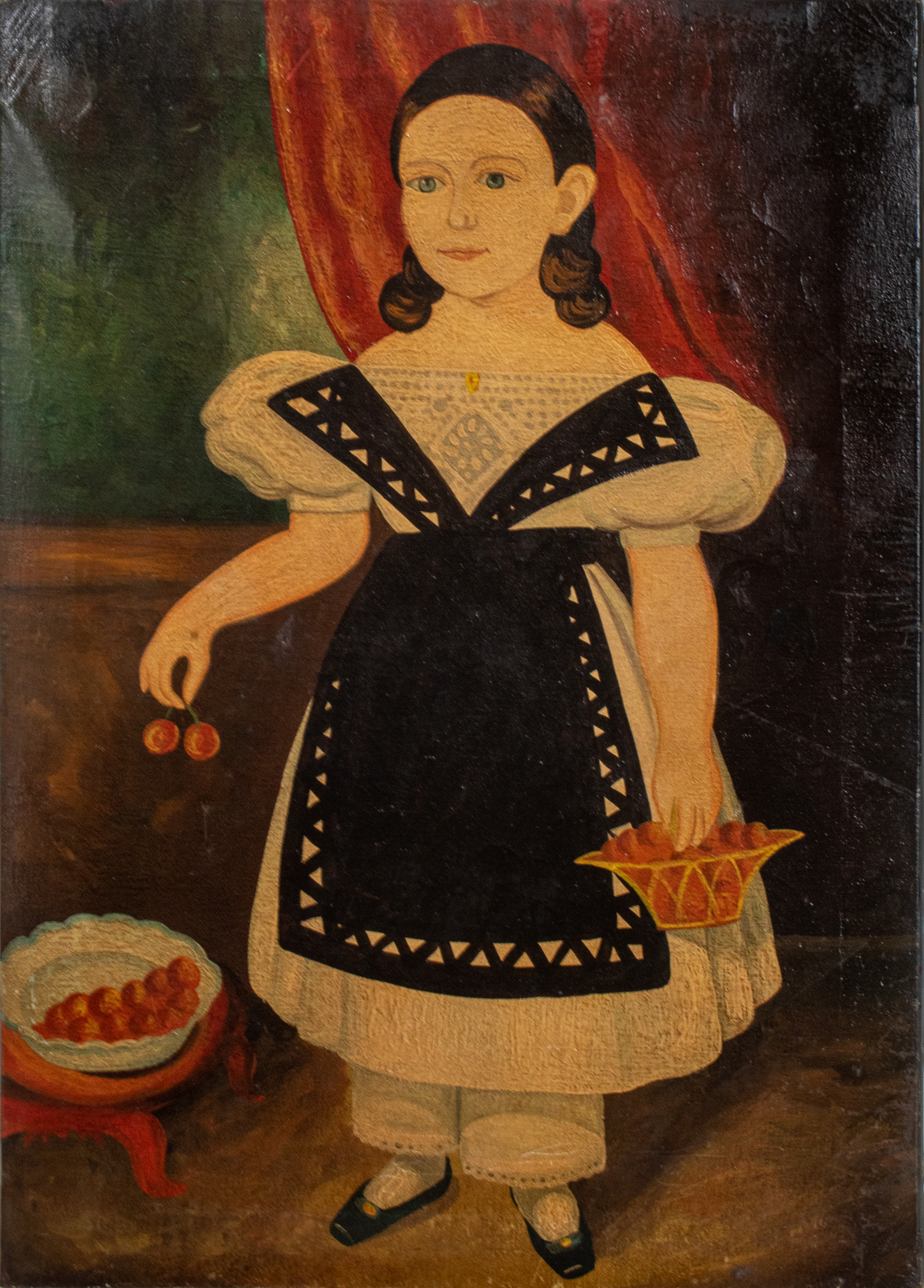 Appraisal: AMERICAN FOLK PORTRAIT GIRL WITH CHERRIES C In the manner