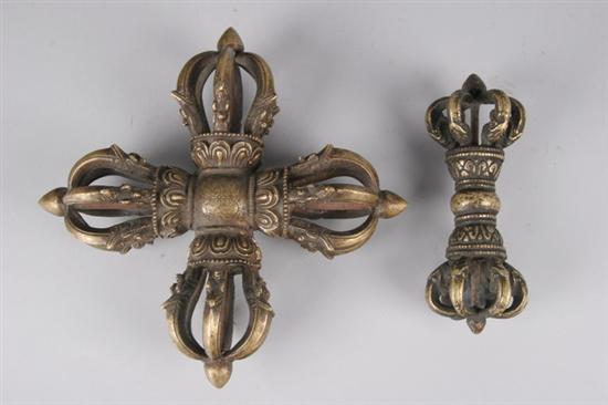 Appraisal: TWO TIBETAN BRONZE VAJRA - in high