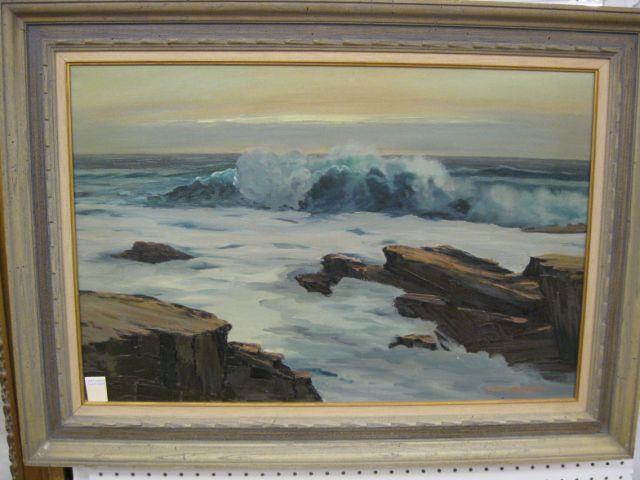 Appraisal: H T LaMarque Oil on Canvas rocky coastline image area