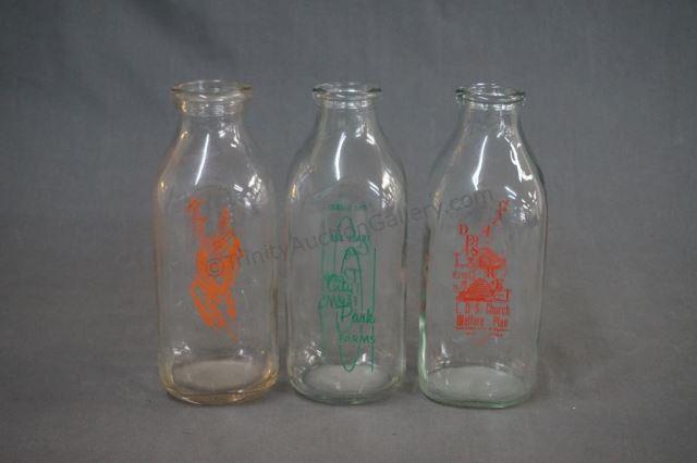 Appraisal: Vintage Brand Labeled Quart Milk Bottles Includes Wheatridge Farm Dairy