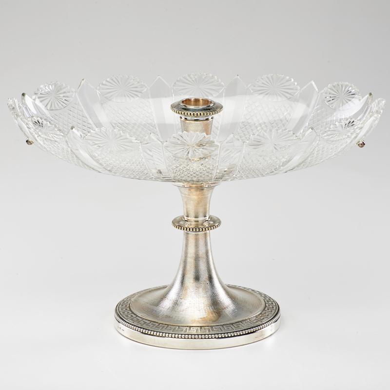 Appraisal: CHRISTOFLE Art Deco centerpiece with silver-plated base and cut crystal