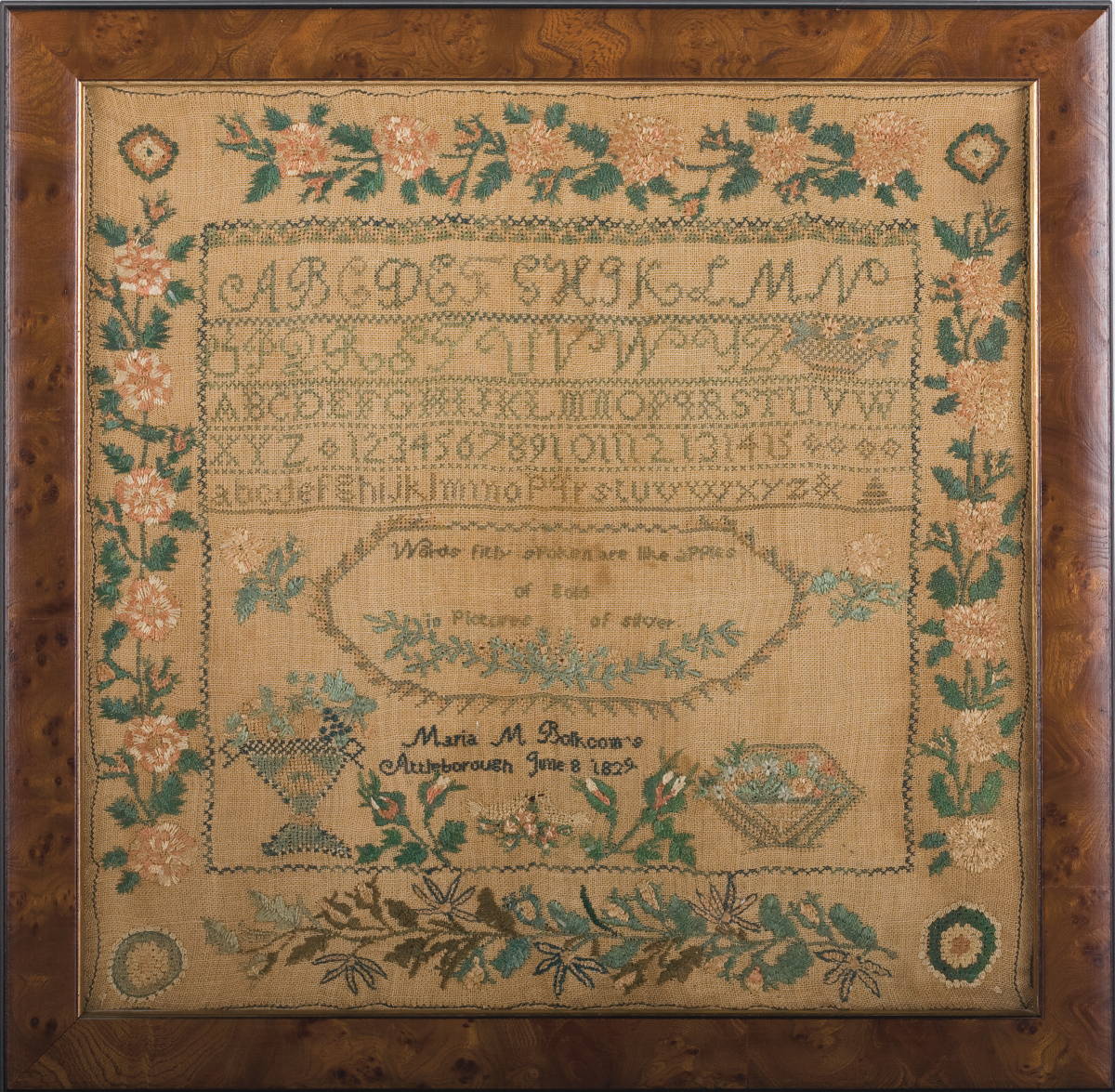 Appraisal: NEEDLEWORK SAMPLER OF MARIA M BALKCOM Worked on linen the