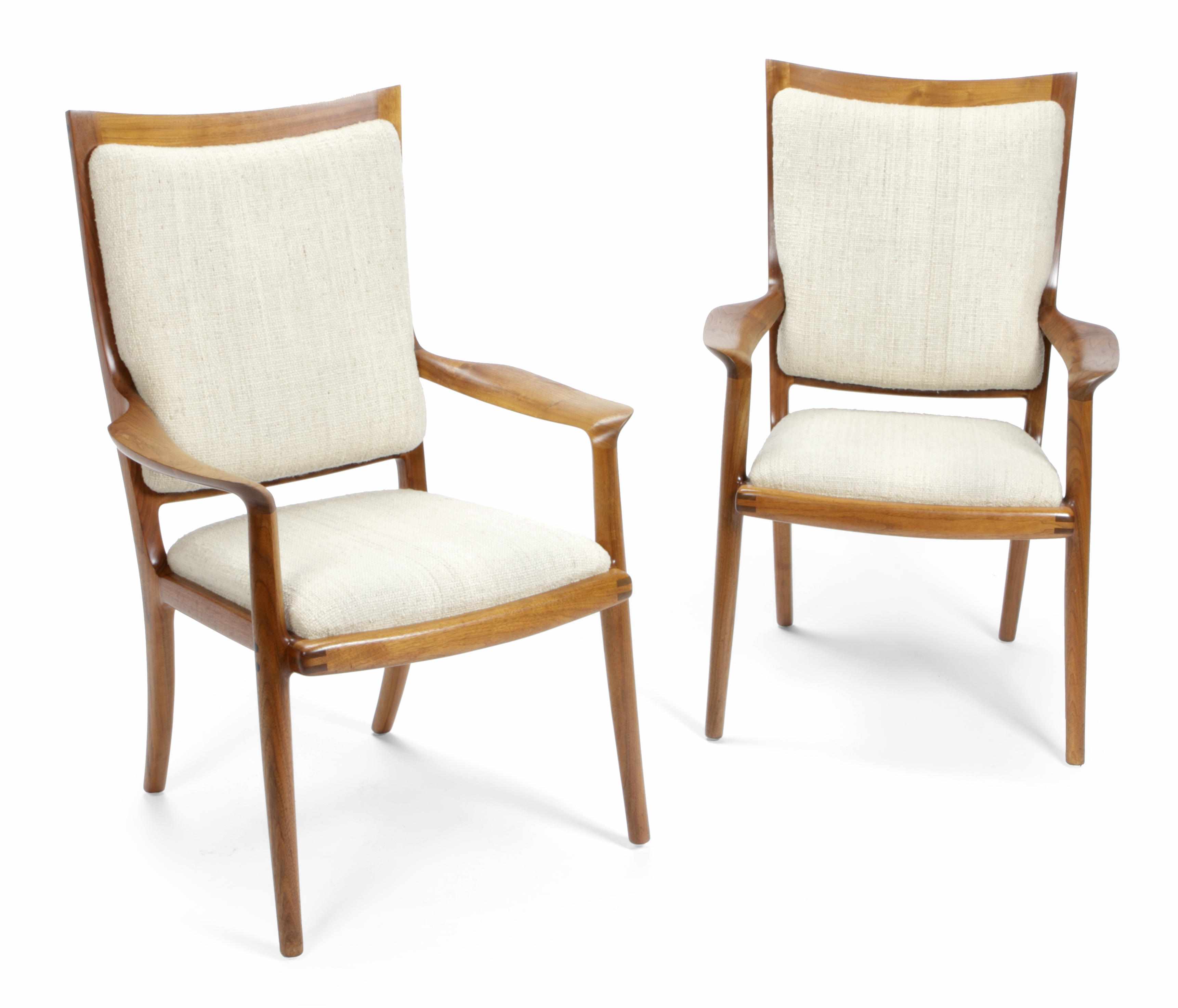 Appraisal: A pair of Sam Maloof inlaid walnut and wool upholstered