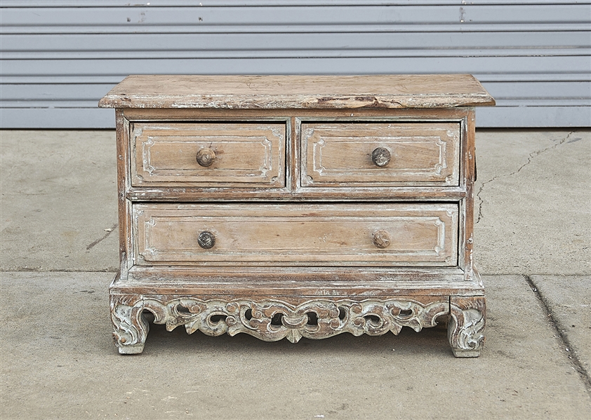 Appraisal: Small Chinese three drawer cabinet with metal side handles x