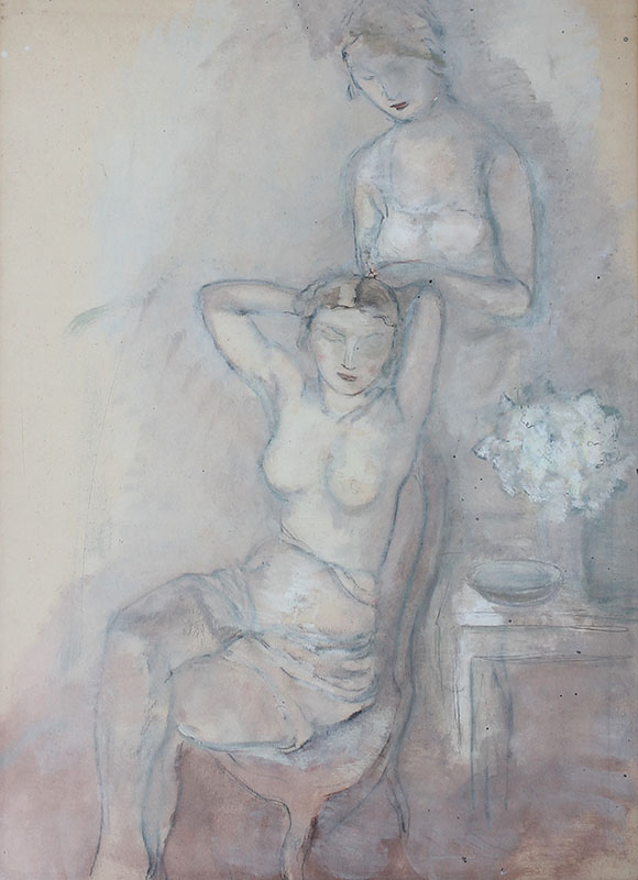 Appraisal: GOTTLIEB Leopold Polish - Young Nude with Friend Gouache sight