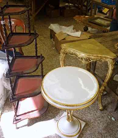 Appraisal: Wood tier Whatnot Brass Table and Gilt wood Corner stand