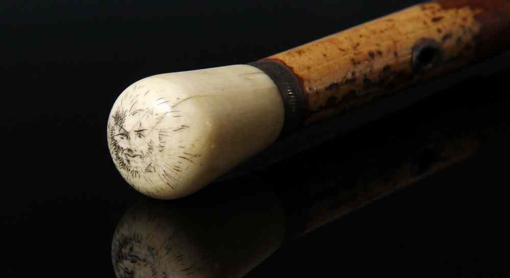 Appraisal: WALKING STICK - of bamboo shaft brass tip and ivory