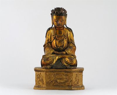 Appraisal: A Chinese gilt wood seated figure of Buddha probably th