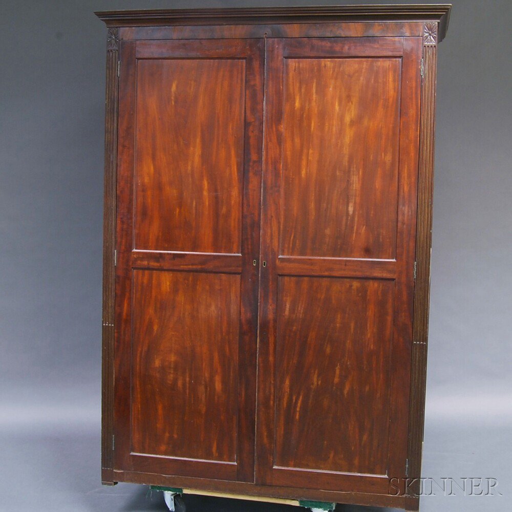 Appraisal: Classical Carved Mahogany Veneer Armoire America early th century the