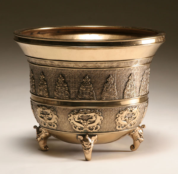 Appraisal: Solid brass footed bowl planter Eastern influenced decoration with repeating