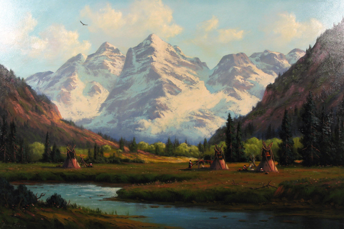 Appraisal: HEINIE HARTWIG oil on amazonite The Maroon Bells Colorado an