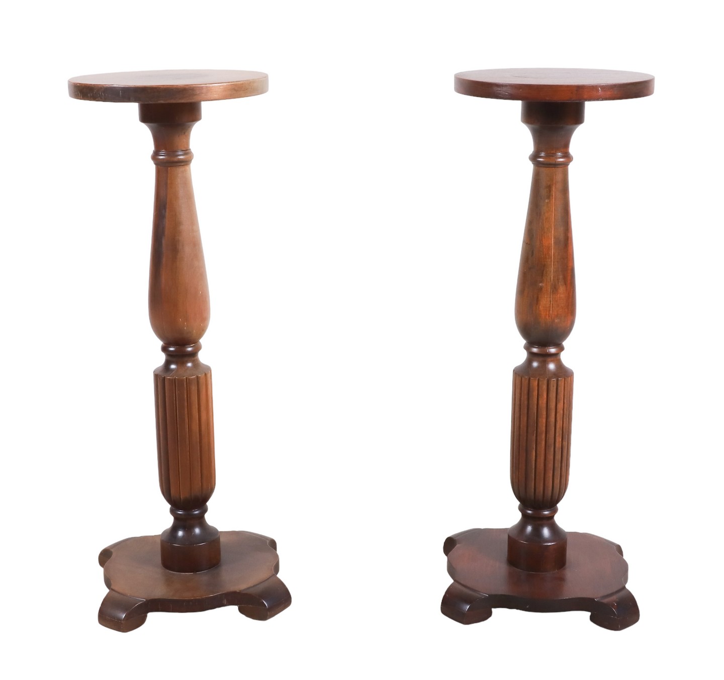 Appraisal: Pair Carved mahogany pedestals turned and reeded posts h x