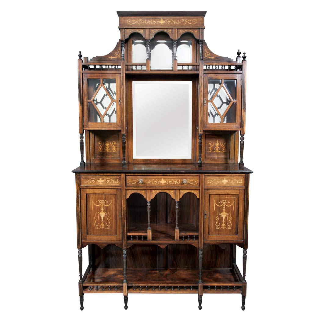 Appraisal: Edwardian Marquetry and Line Inlaid Rosewood Mirrored Chiffonier Early th