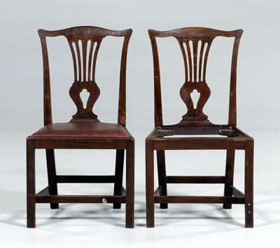 Appraisal: Pair Chippendale mahogany side chairs each with shaped crest and