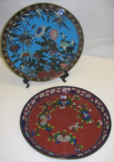 Appraisal: TWO CHINESE CLOISONNE ENAMEL CHARGERS the first with flora fauna