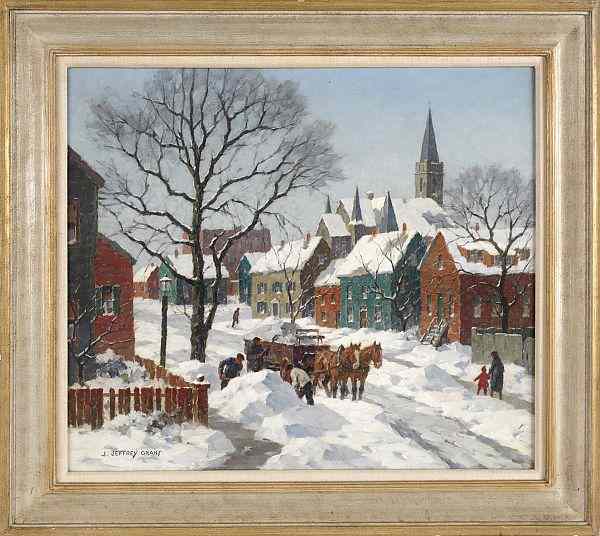 Appraisal: J Jeffrey Grant American - oil on canvas winter street