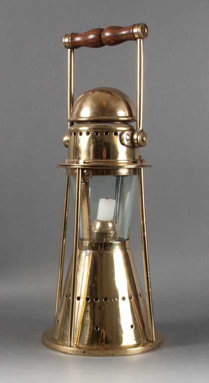 Appraisal: Ratcliff brass glass and wood handled lantern late th century