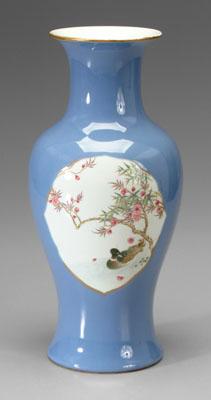 Appraisal: Chinese lavender-blue vase baluster form shaped cartouches with finely painted