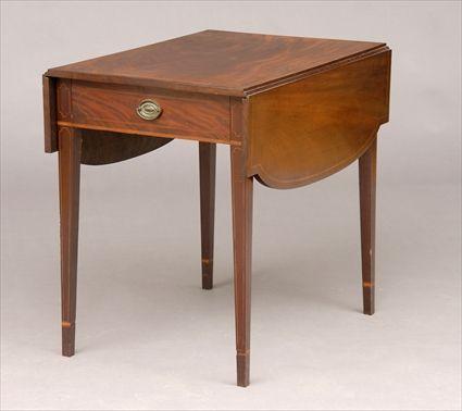 Appraisal: FEDERAL LINE-INLAID MAHOGANY PEMBROKE TABLE With bowed breakfront leaves the