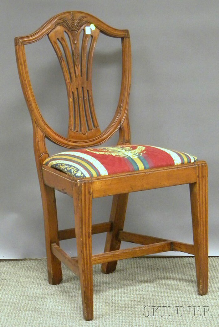 Appraisal: Hepplewhite Carved Fruitwood Shield-back Side Chair with upholstered slip seat