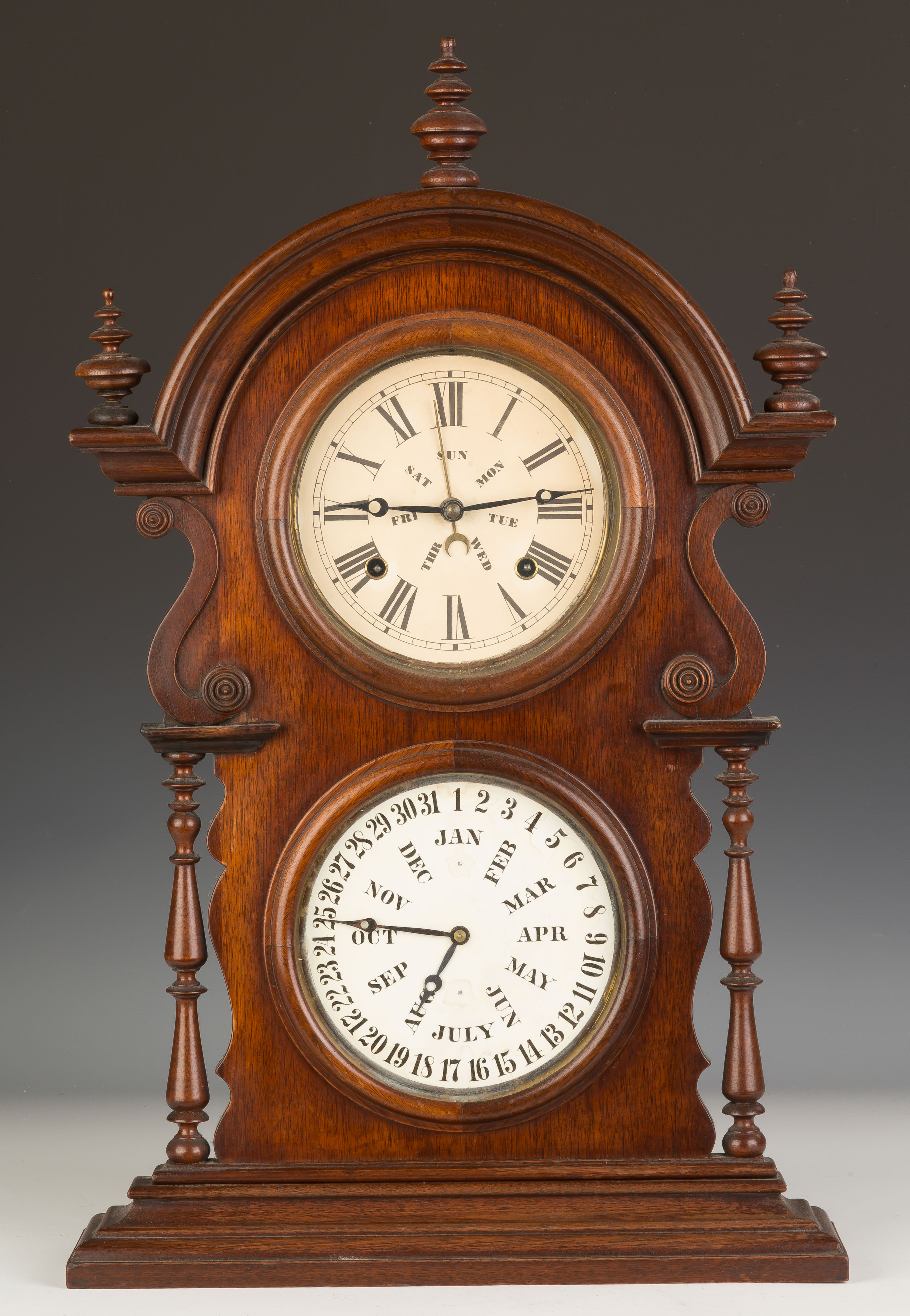 Appraisal: Welch Spring Co Double Dial Shelf Clock Walnut case Paper