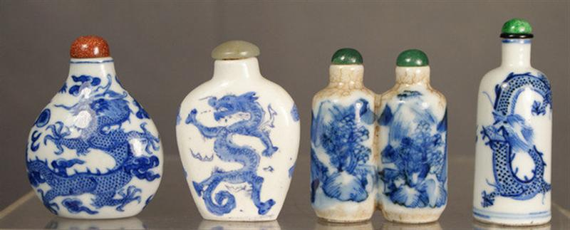 Appraisal: porcelain snuff bottles purse shaped with blue underglaze dragon seeking