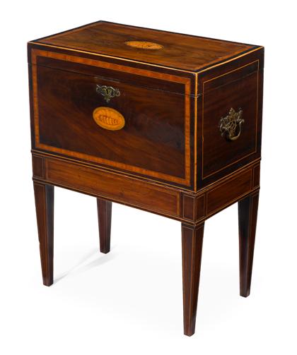 Appraisal: George III inlaid mahogany cellarette circa The rectangular top centered