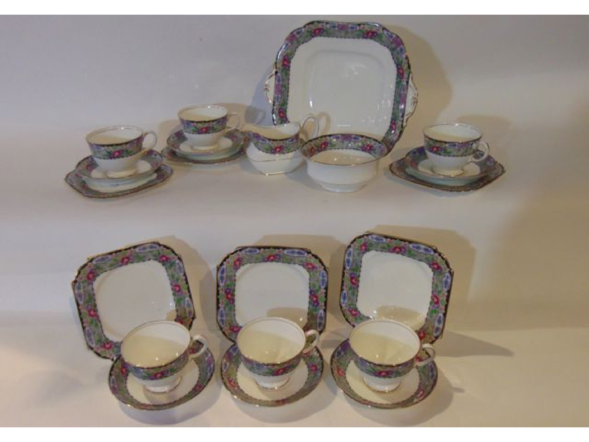 Appraisal: A six place Ainsley tea service with printed floral border