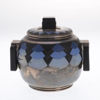 Appraisal: Jean Goulden style Art Deco enameled silver jar Jean Goulden