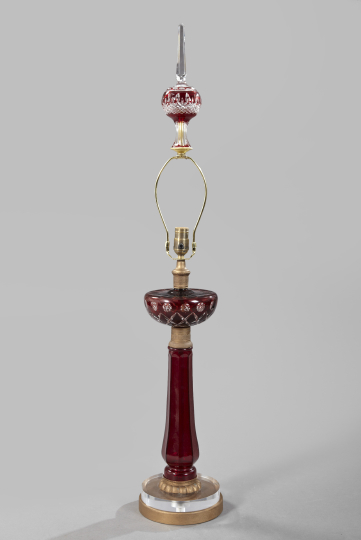 Appraisal: Stately Bohemian Ruby Overlay Glass Kerosene Parlor Lamp third quarter