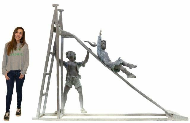 Appraisal: Large outdoor bronze garden sculpture Boy and Girl on Slide