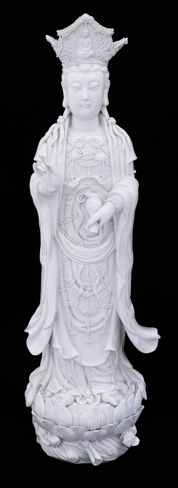 Appraisal: Chinese Blanc de Chine Porcelain Standing Guanyin ''x '' Intricately