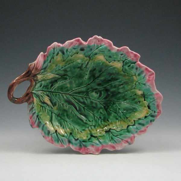 Appraisal: Majolica Etruscan Maple Leaf Dish marked with circular Etruscan Majolica