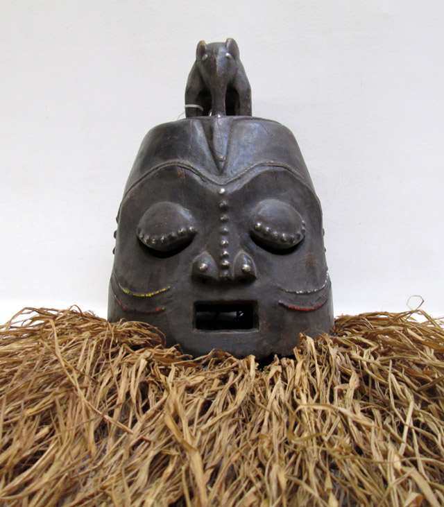 Appraisal: AFRICAN SUKU CARVED WOOD HELMET MASK bell shaped stylized human