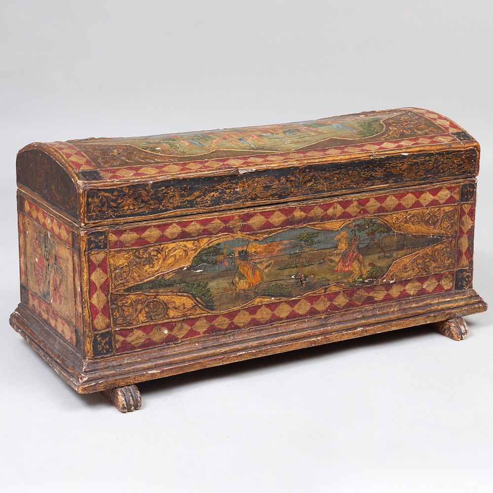 Appraisal: Italian Renaissance Style Painted and Parcel-Gilt Coffer x x in