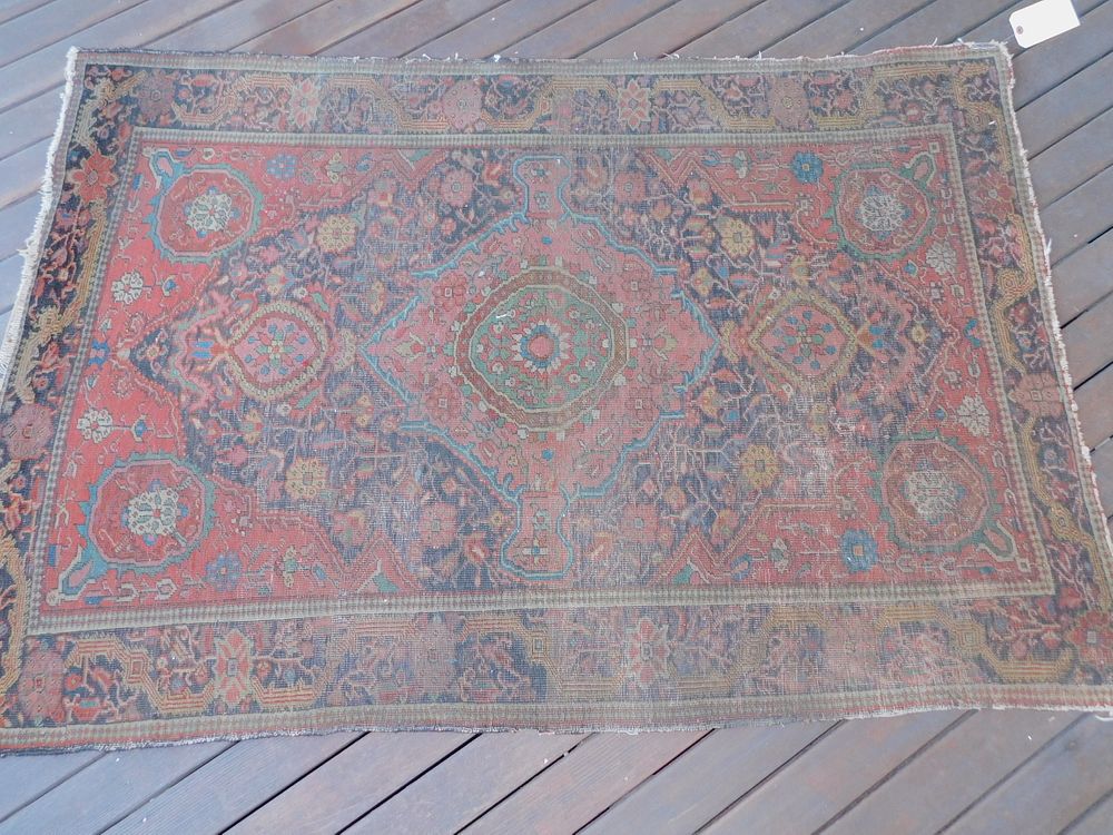 Appraisal: ANTIQUE HAMADAN SCATTER RUG Antique Hamadan scatter rug with multi-color