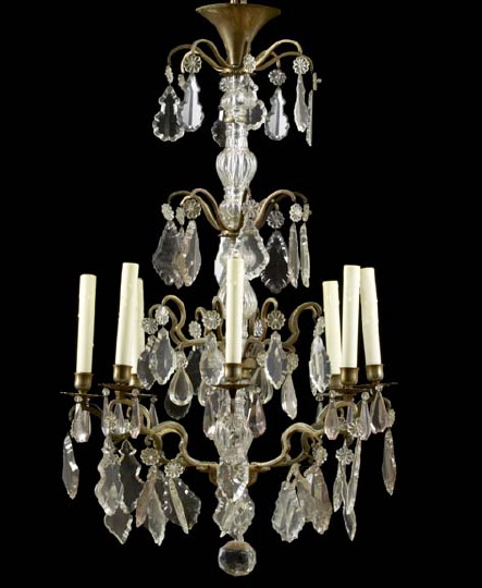 Appraisal: Louis XVI-Style Antiqued Brass and Cut Glass Eight-Light Chandelier early