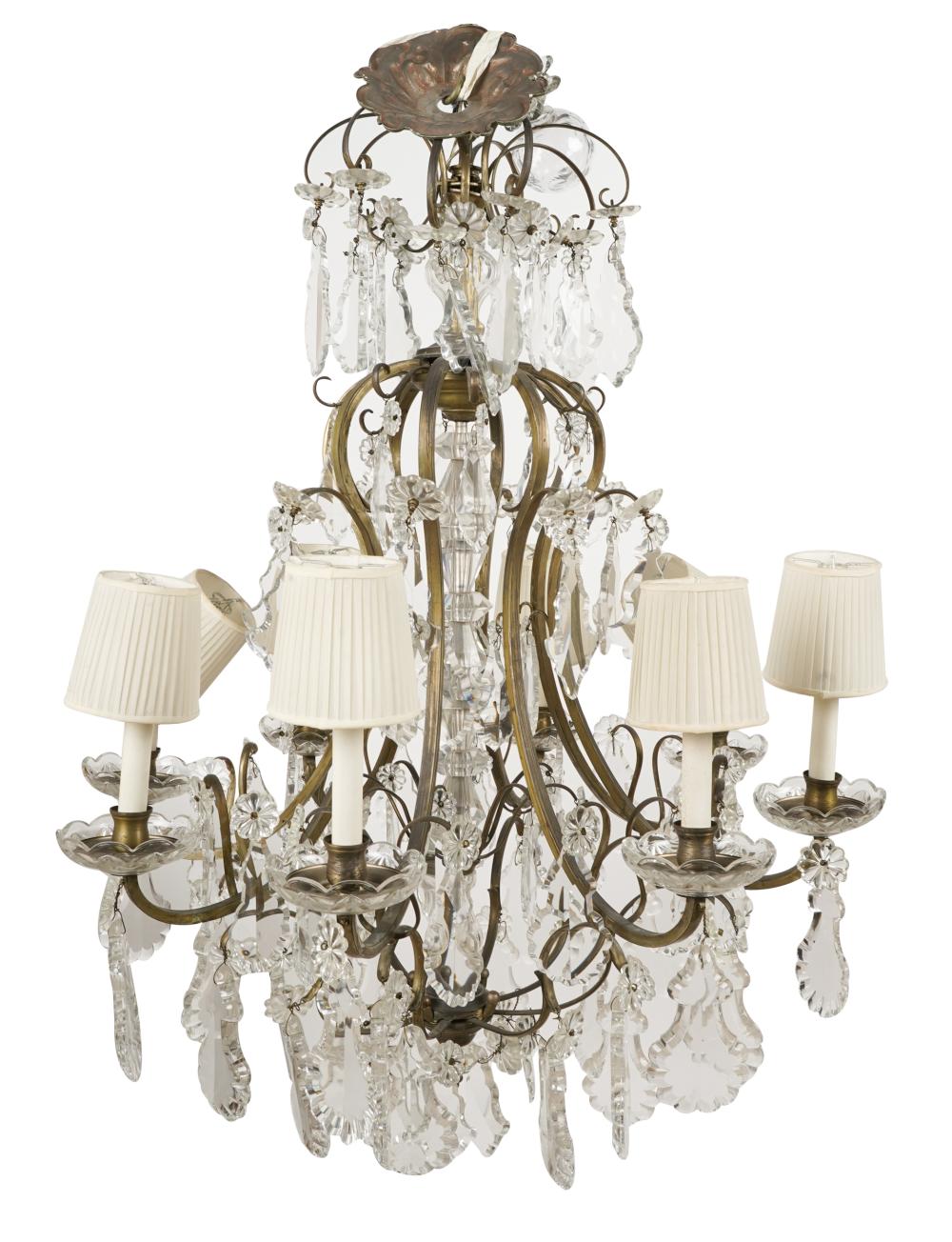 Appraisal: EIGHT-LIGHT CRYSTAL CHANDELIERwith pleated fabric shades inches diameter inches high