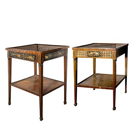 Appraisal: Pair of Louis XVI Style Banded Mahogany Side Tables Estimate