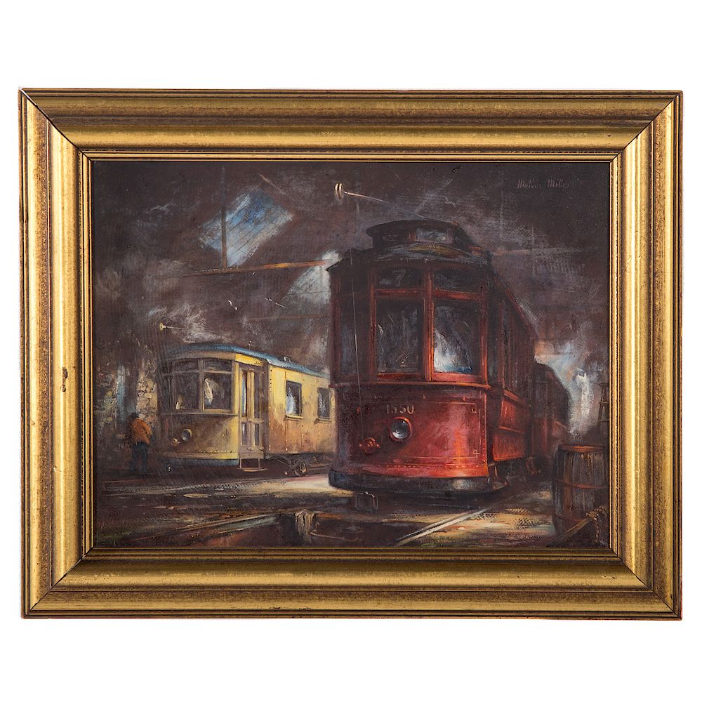 Appraisal: Melvin Miller Baltimore Streetcars oil on board American - Signed